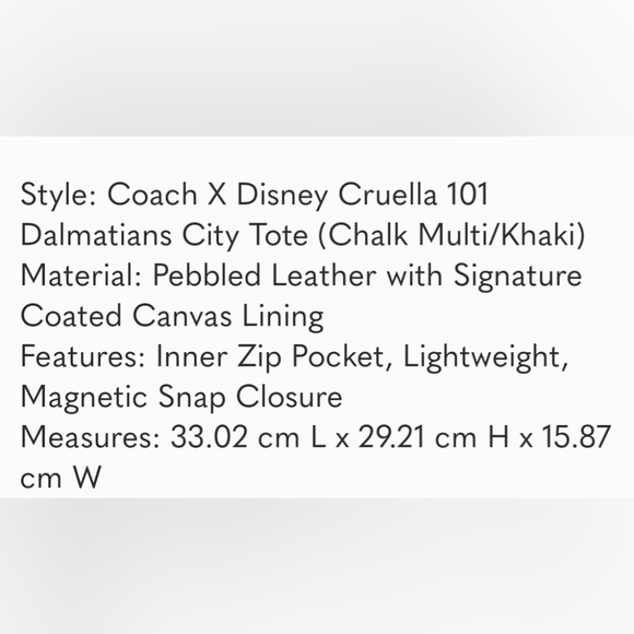 NWT Coach Cruella City Tote 😍 - Picture 6 of 6